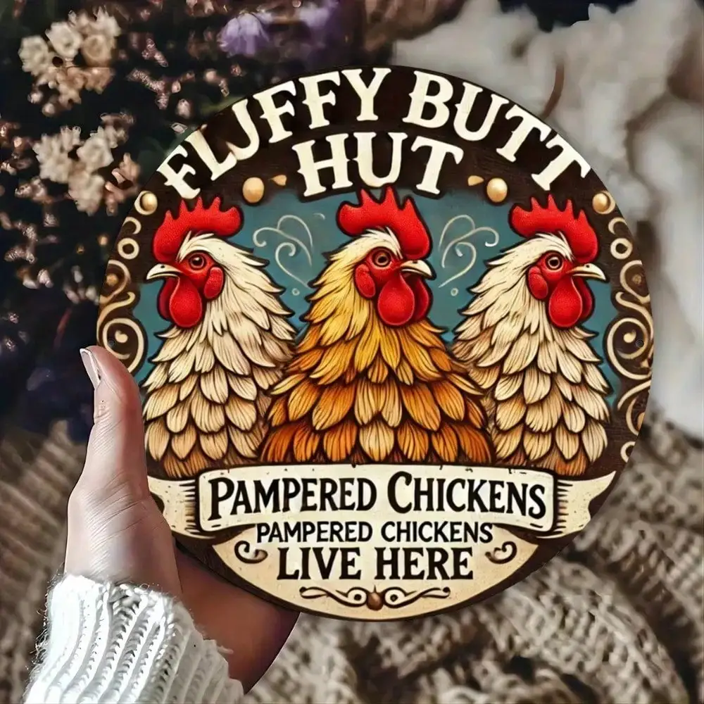 Letrero de metal para pared con diseño de pollo kimchi, decoración redonda para bar de 8 pulgadas