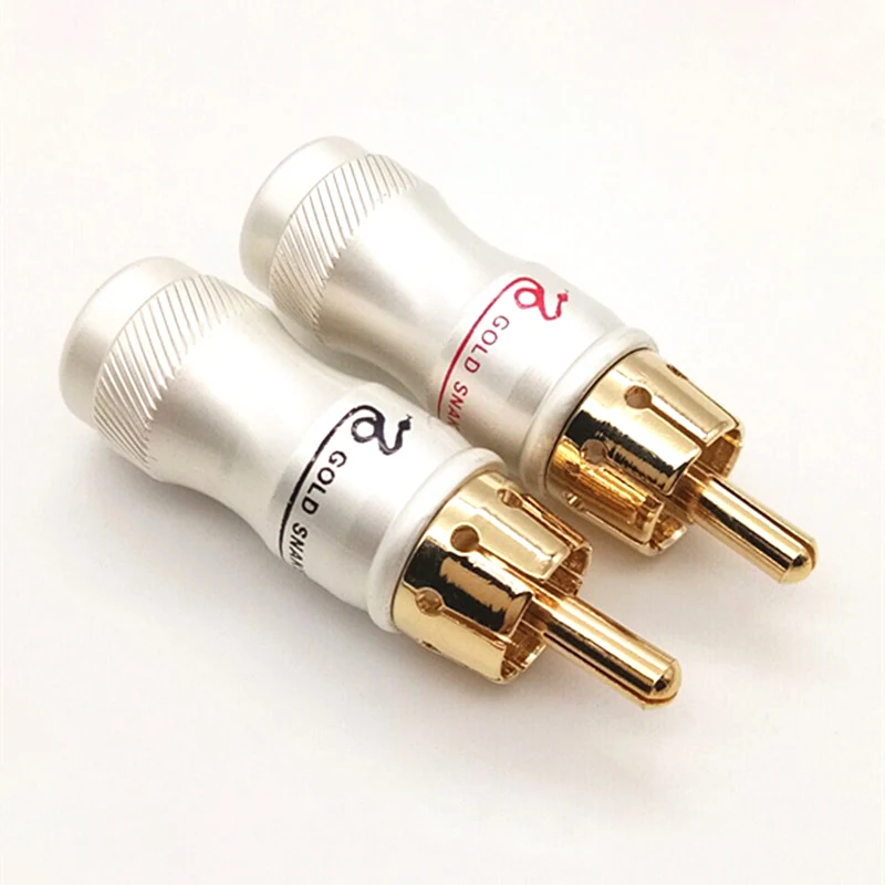 銅金メッキRCAオスプラグ、ロータスはんだプラグ、オーディオビデオコネクタ、ケーブルdiy、ゴールドスネーク、2個、1ペア