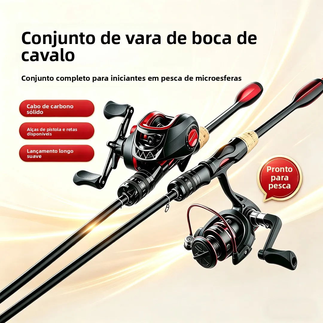 新しいカーボンファイバー製ソリッドマウスフィッシングロッドセット、初心者向けストレートハンドル、超ソフトマイクロベイトロッドキット