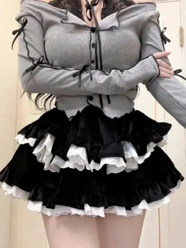 Röcke Frauen Kawaii Ballkleid Patchwork Mode Mini Faldas Frühling Herbst Party Retro Schöne Y2k Casual High Street Koreanischen Stil