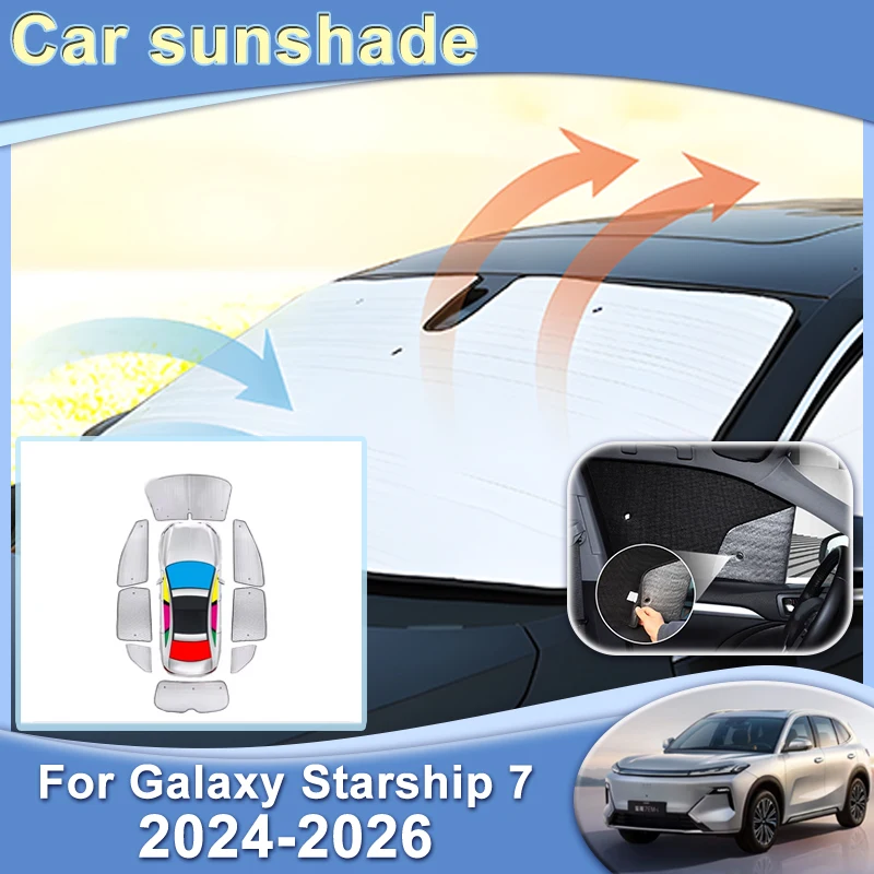 

Car Sun Shade Coverage For Geely Galaxy Starship 7 EM-i P145 2024 2025 2026 Sunscreen Cover UV protection Auto Tools Accessories