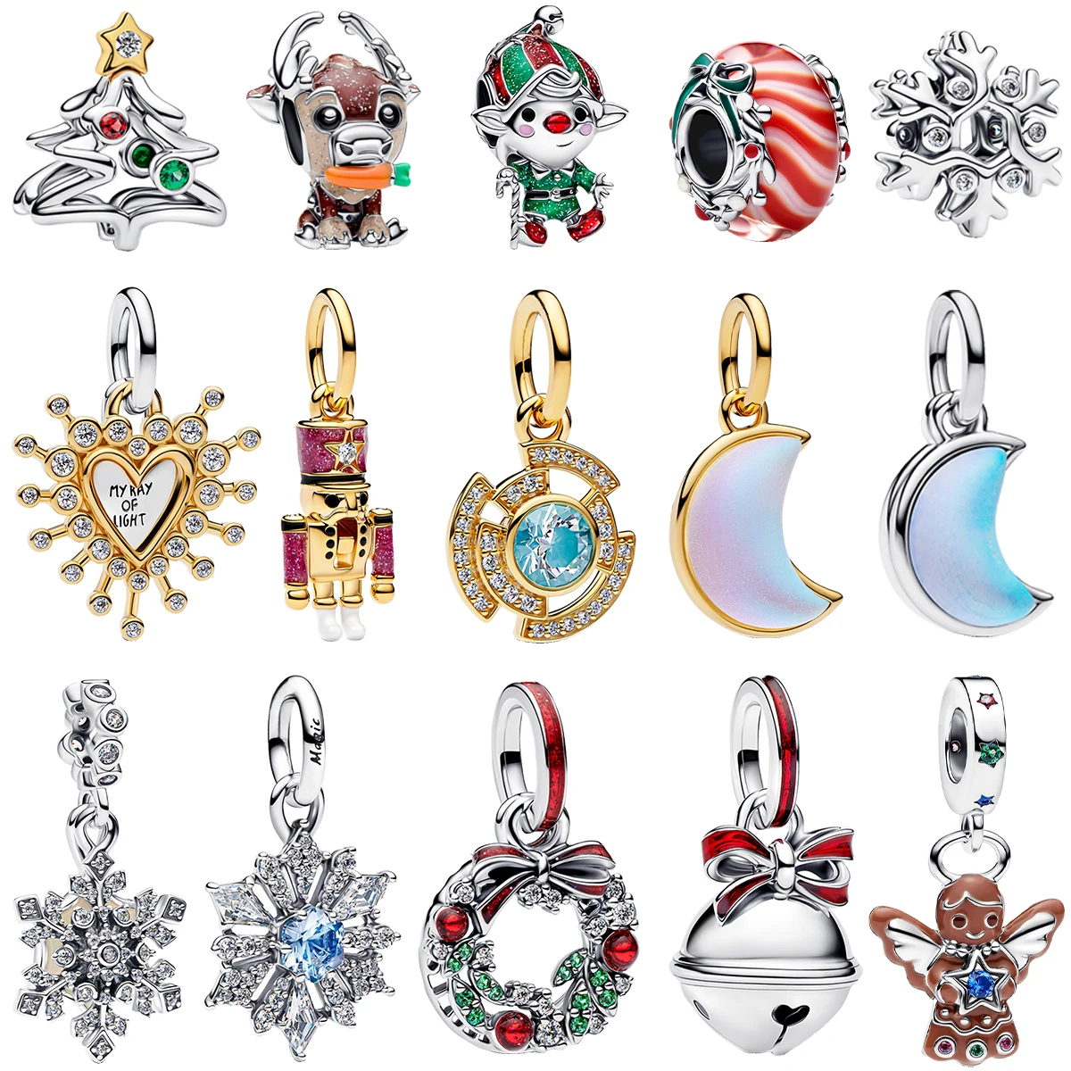 Original 925 Sterling Silver Christmas Charms Butterfly Moon Earrings Beads Pendants Fit Bracelet Necklace DIY Fine Jewelry Gift