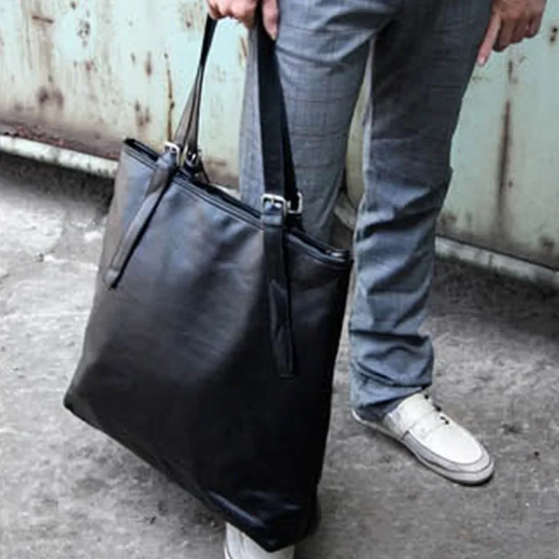 

New large capacity men's tote bag fashion casual simple high quality pu leather black shoulder handbags bag men bolsa masculina