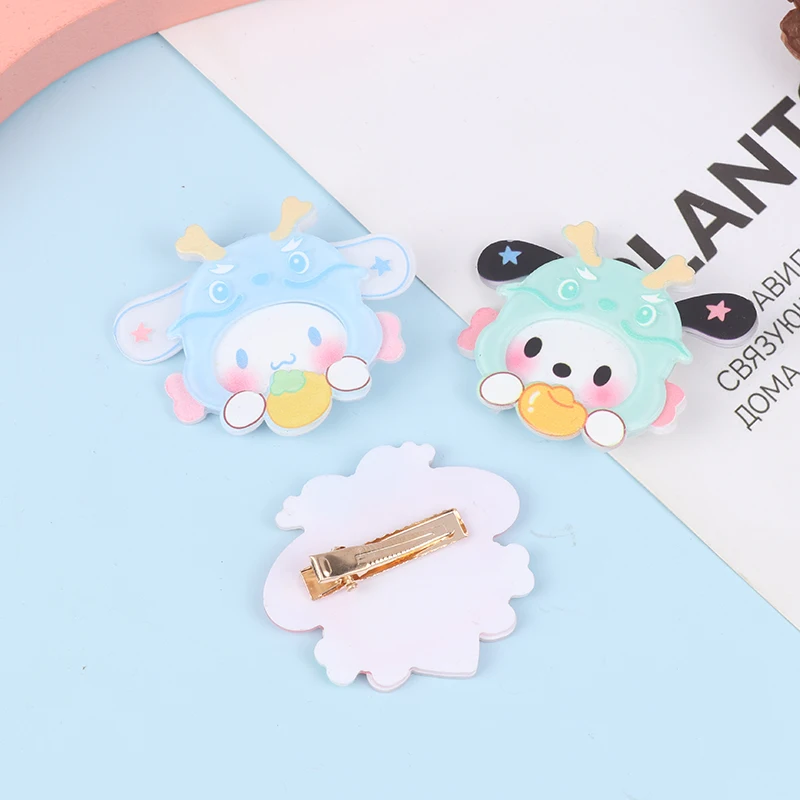 กิ๊บติดผมอะคริลิคสองชั้นรูปมังกร Sanrio ปีใหม่สำหรับเด็กผู้หญิงน่ารักนิ่มกิ๊บหนีบผมแตก