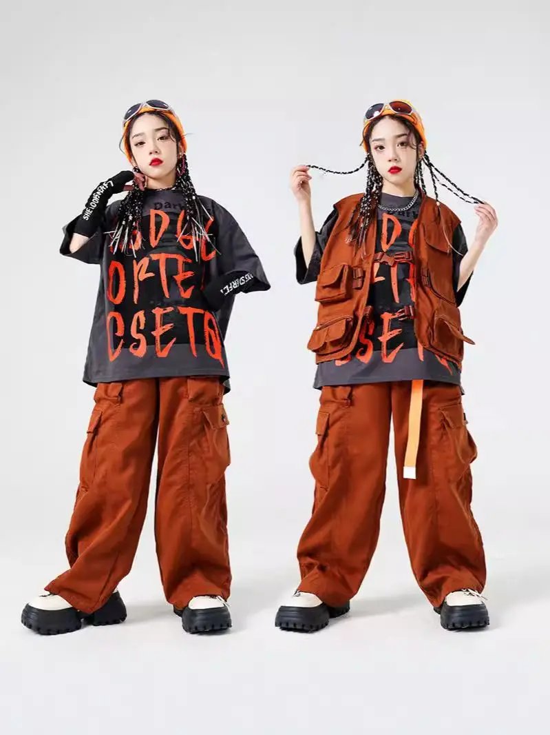 Boys Hip Hop Print Letter Sweatshirt Cargo Pants Girls Street Dance Fashion Pullovers Children Streetwear Kids Jazz Clothes Sets