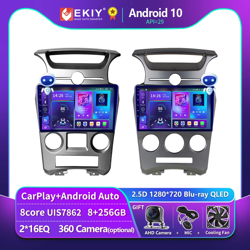 EKIY Rádio do carro do andróide T900 10 Para KIA Carens 2007 2008 2009 2010 2011 QLED reprodutor multimídia Navegação GPS AI voz CarPlay estéreo