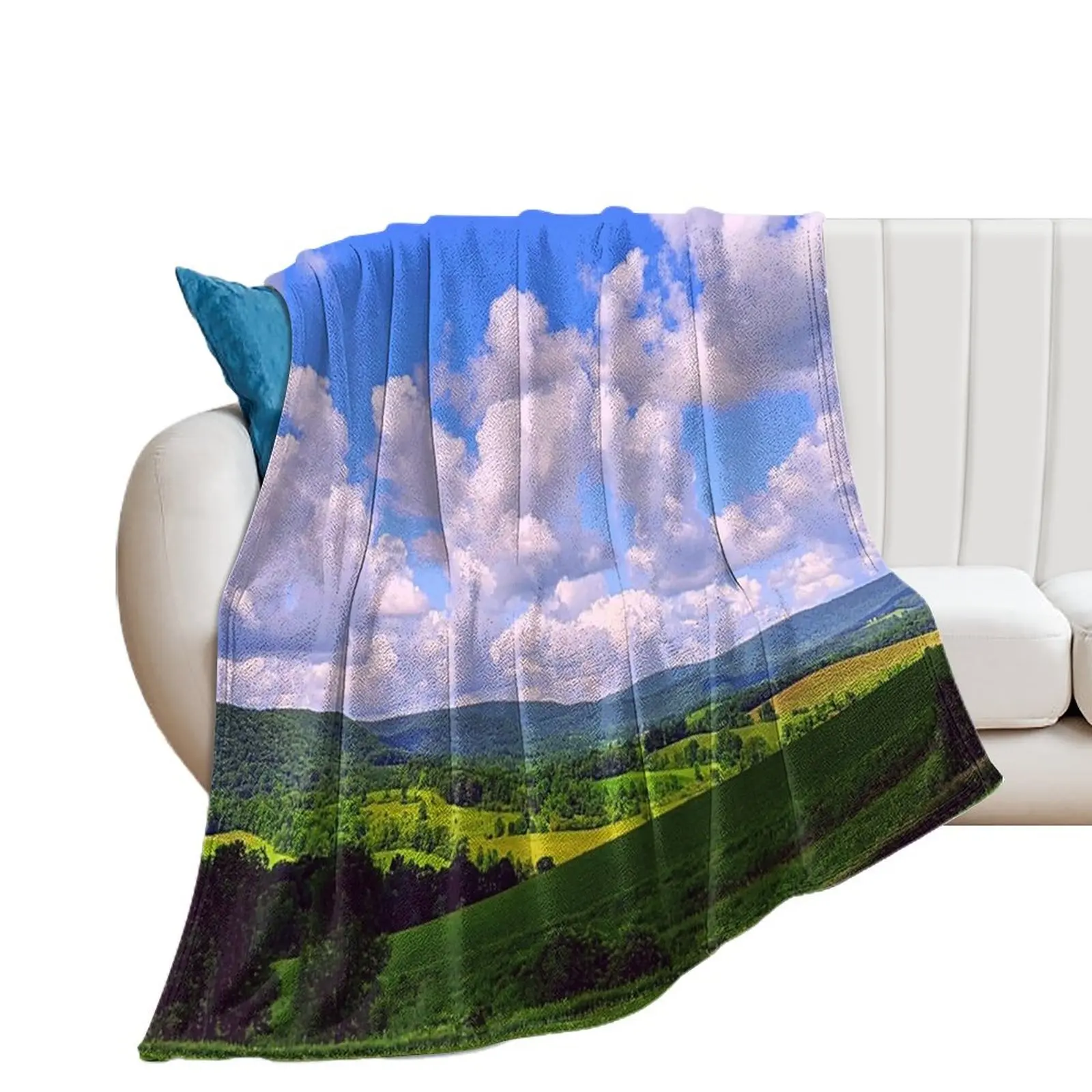 

Beautiful Blue Sky With Gorgeous Puffy Clouds Over The Farm Throw Blanket Extra Large Throw Winter beds Blankets