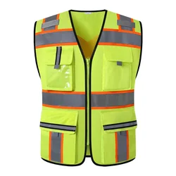 Surveyor Safety Vest With Pockets For Men High Visibility Safety Vests With Reflective Straps Hi Vis Workwear Vest Zipper Front