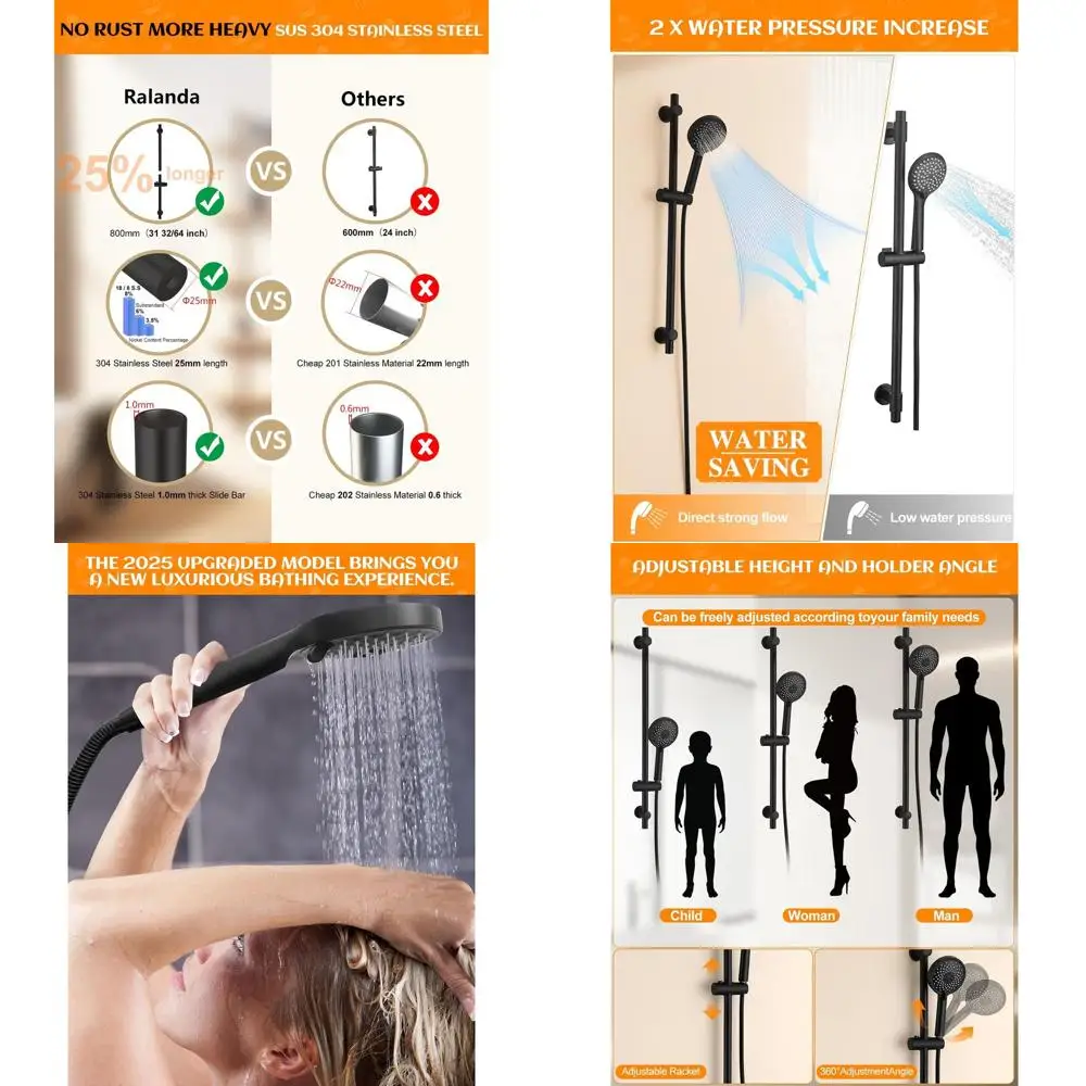 

Adjustable 3-Function High-Pressure Handheld Shower with 59 Hose and Matte Black Holder