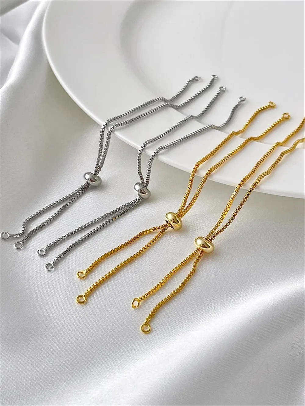 14K18K Gold-wrapped Box Bracelet with Adjustment Silicone Bead Double Hanging Extension Chain DIY Jewelry Material Accessories