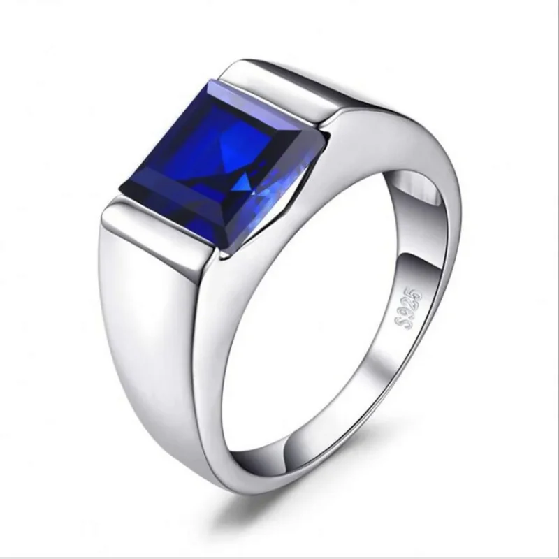 new s925 pure silver Sapphire men ring colored zircon popular jewelry nice birthday gift