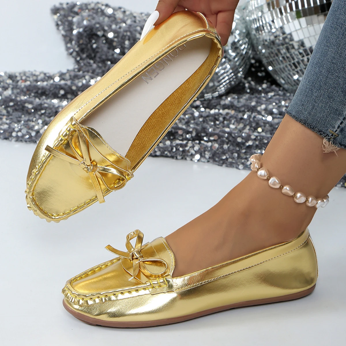 Women's Flats High Quality Patent Leather Casual Shoes Soft Sole Ballet Flats Classic Slip on Loafers Soft Leather Walking Flats