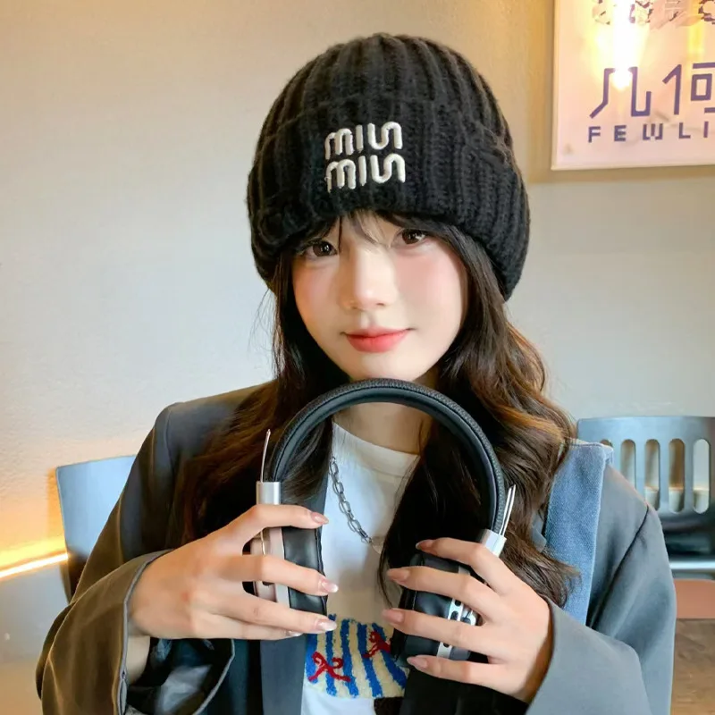 

Woolen Cap Women's Autumn and Winter Warm Show Face Small Hat Cold Hat Cold Protection Ear Knitting Hat Embroidery Letters