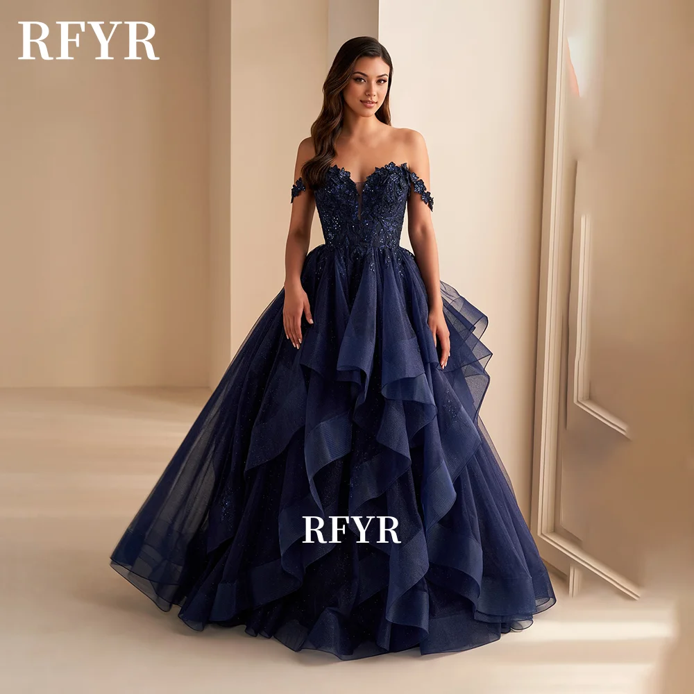 RFYR Fluffy Evening Dress Lace Prom Dress Multilayers Off Shoulder Princess Gown Elegant Gown فساتين مناسبة رس image 3