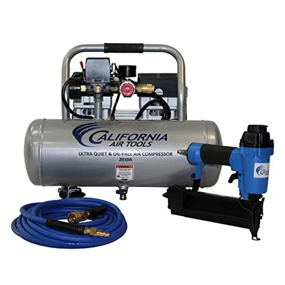 1.0HP Ultra Quiet Oil-Free Air Compressor Nail Gun Kit 2.0 Gal. Tank Low Maintenance & Cost Rust-Free Aluminum Tank 60dB Noise