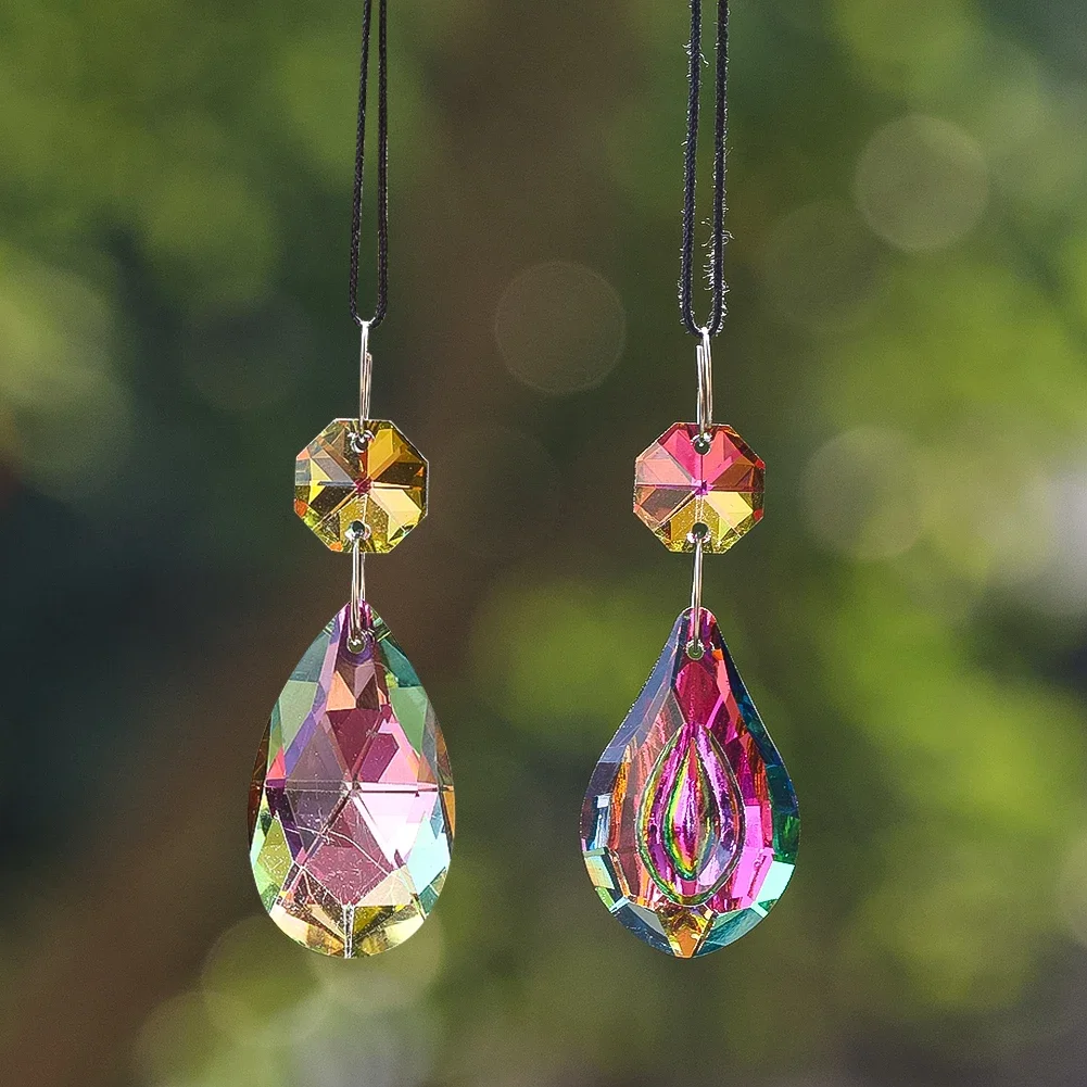 Teardrop Crystal Suncatcher Rainbow Prism Pendant Hanging Ornament with Bead Window Car Garden Light Catcher Home Decor