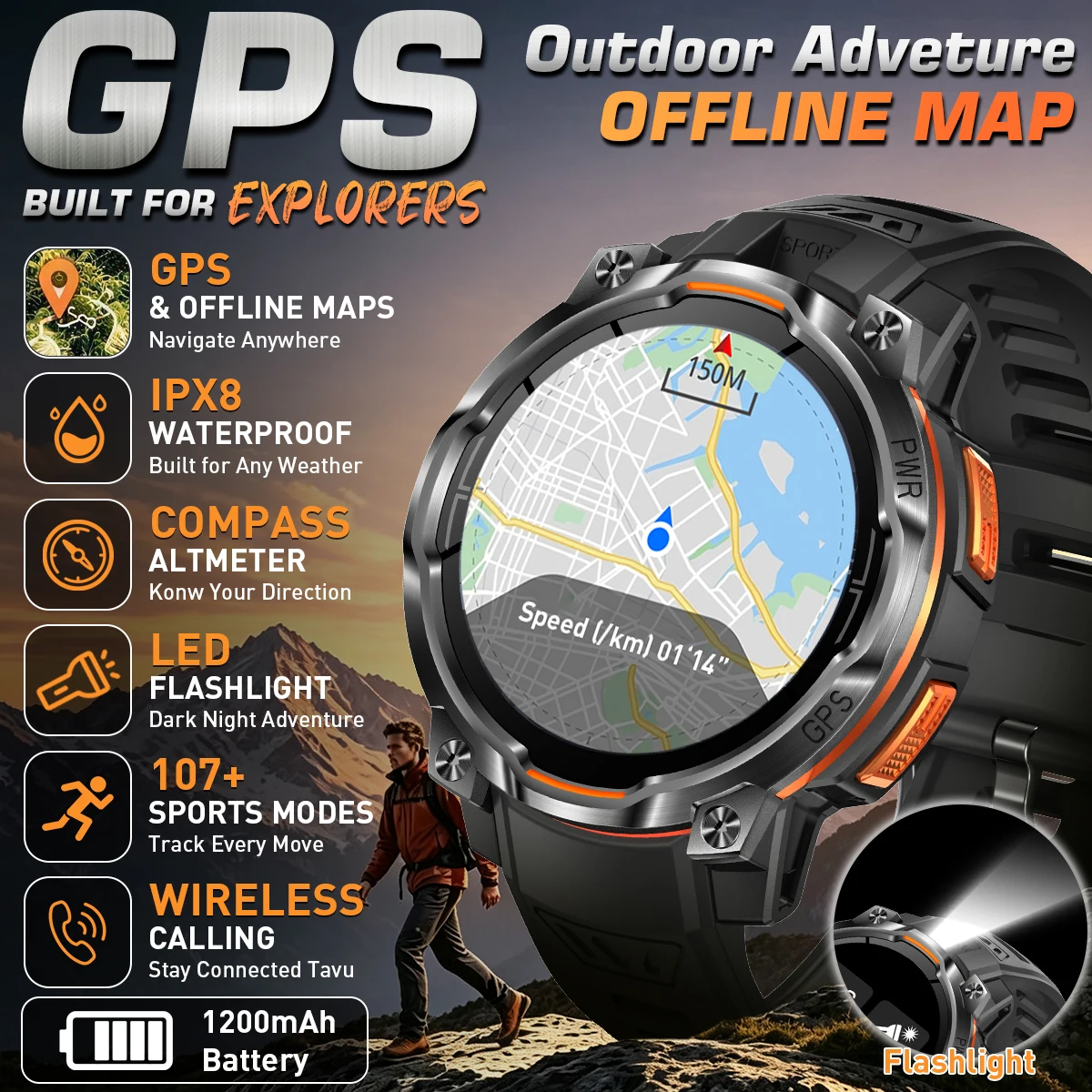 Smartwatch Watch Whatsapp - LIGE Neue GPS-Smartwatch mit Offline-Karten, 1200mAh