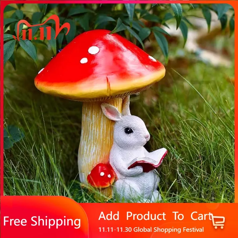 

Mushrooms Resin Animals Garden Decor Figurines Funny Rabbit Plant Garden Accessories Accent Garten Dekoration Decorative Statues
