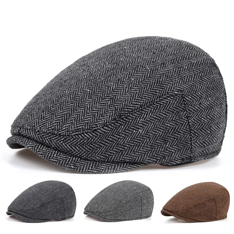 Retro Newsboy Caps Men British Painters Hats Autumn Winter Berets Herringbone Flat Peaked Cap Hip Hop Berets