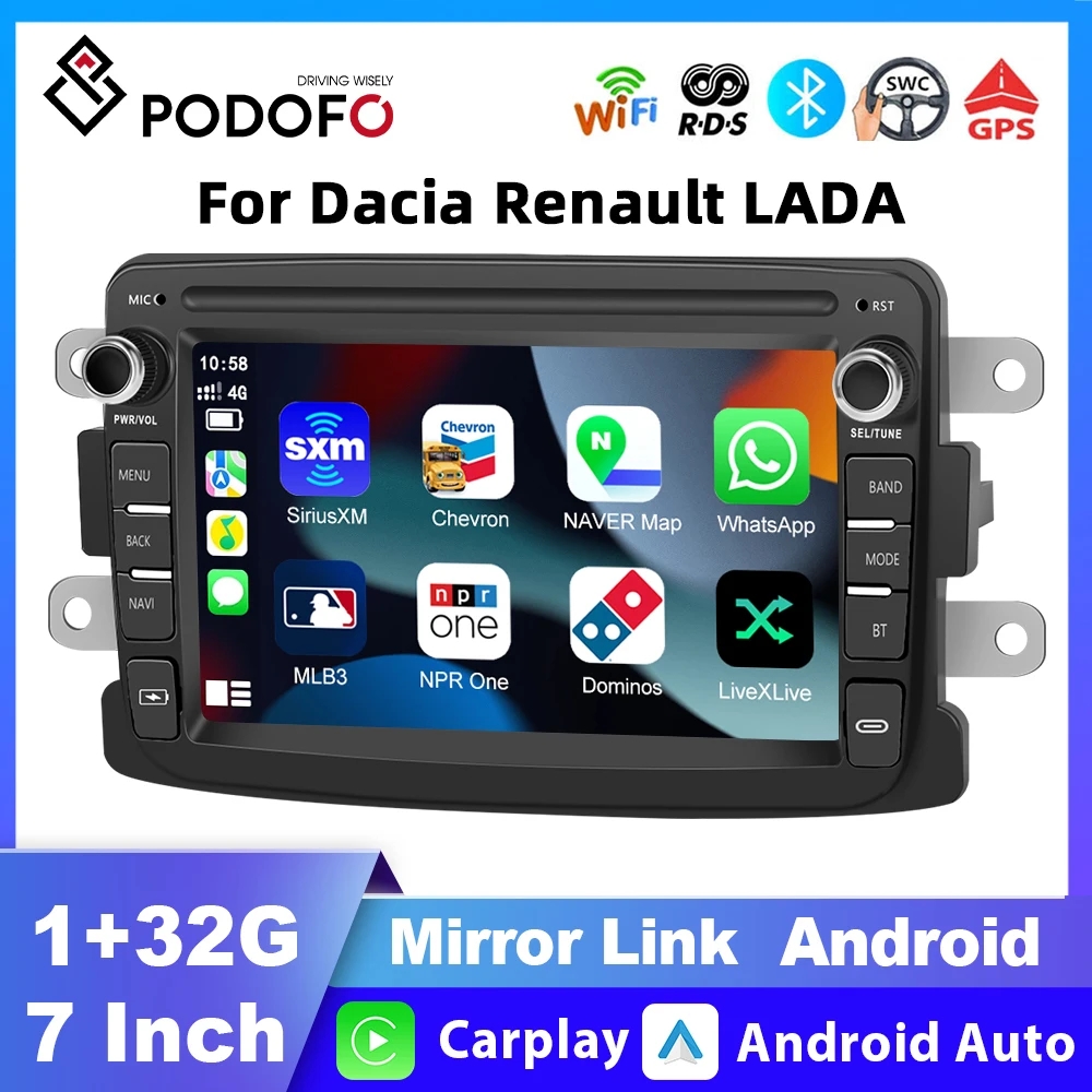 

Podofo 7 inch Android Car Radio Stereo carplay For Dacia Renault LADA GPS Navigation Bluetooth HIFI FM Receiver 2din autoradio