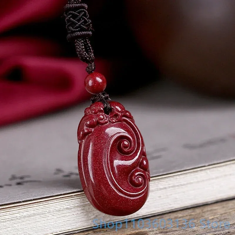 Natural High Content Cinnabar Pendant Buddhist Original Stone Purple Red Cinnabar National Style  Pendant Jewelry Accessories