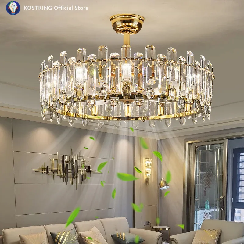 

Luxury K9 Crystal Fan LED Light 2025 New Living Room Modern Home Integrated Invisible Bedroom Dining Room