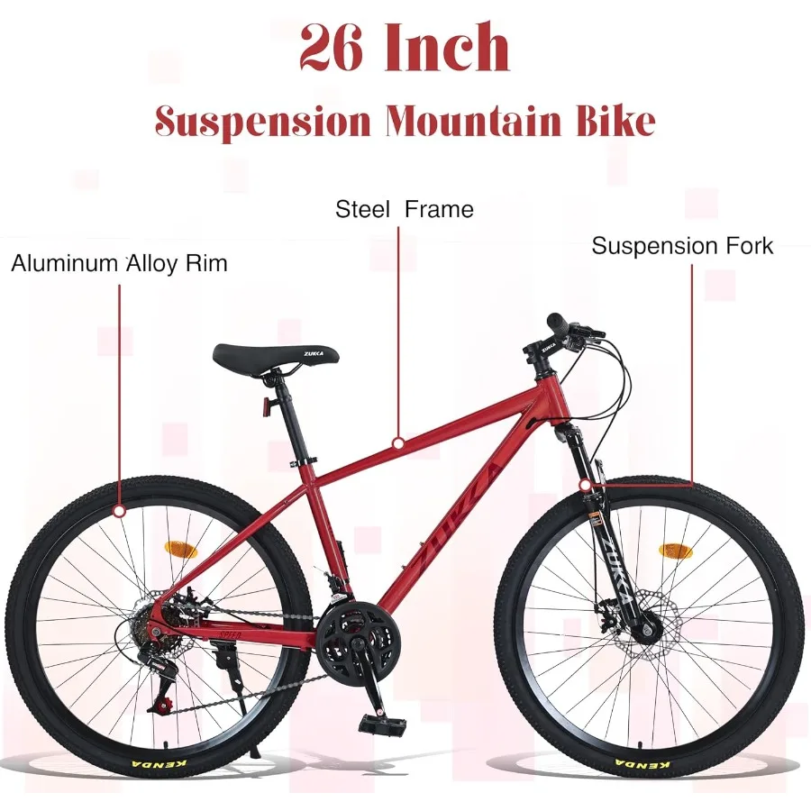 26 بوصة دراجة هوائية جبلية 24 سرعة دراجة هوائية جبلية إطار فولاذي دراجة الكبار مع شوكة تعليق فرامل قرصية مزدوجة للمرأة الرجال مول