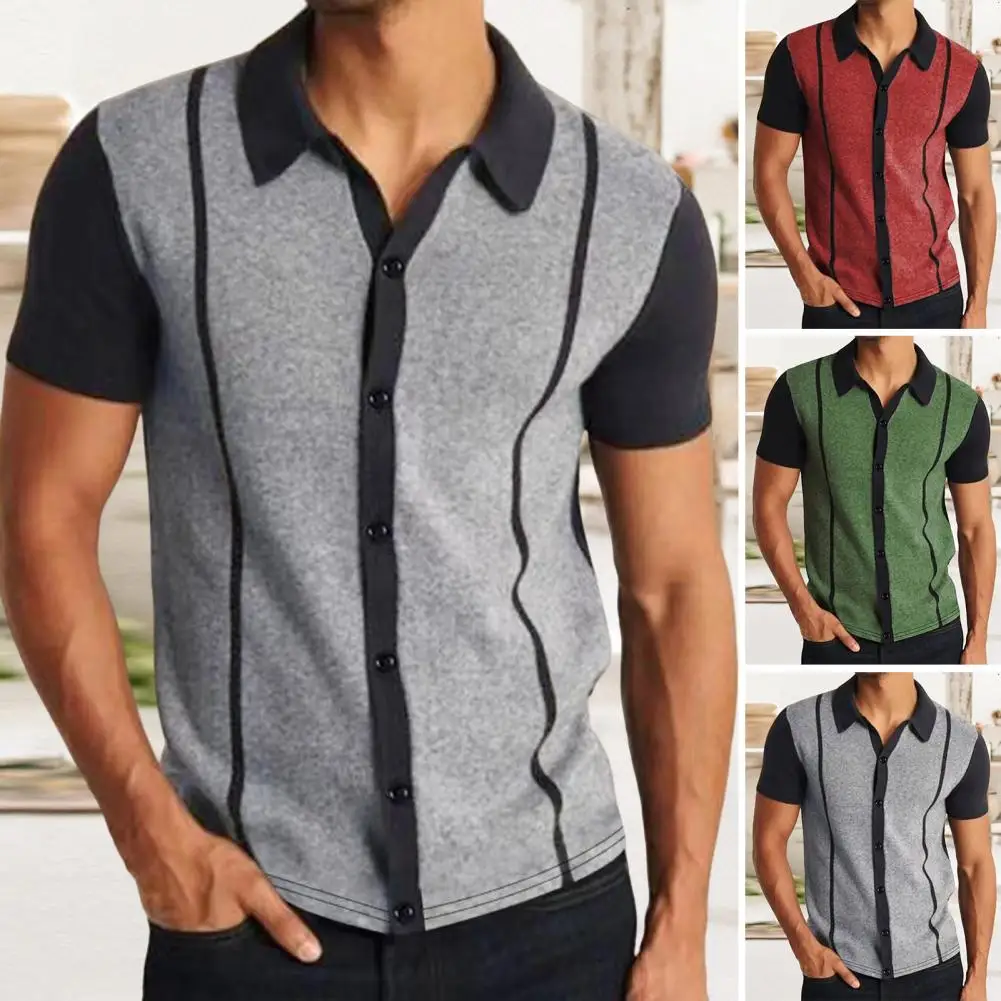 

Mens Shirts Luxury Loose Wide Striped Summer Lapel Short Sleeve Business Casual Thin Male Tops Fashion Man Tees Streetwear
