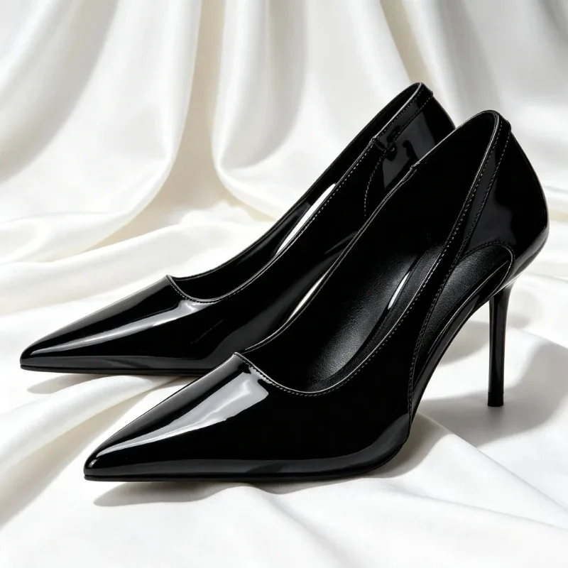 Luxury Designer Patent Leather Brown High Heels for Ladies Sexy Pointy Toe Side Hollow Women Pumps Comfort Office Formal Shoes