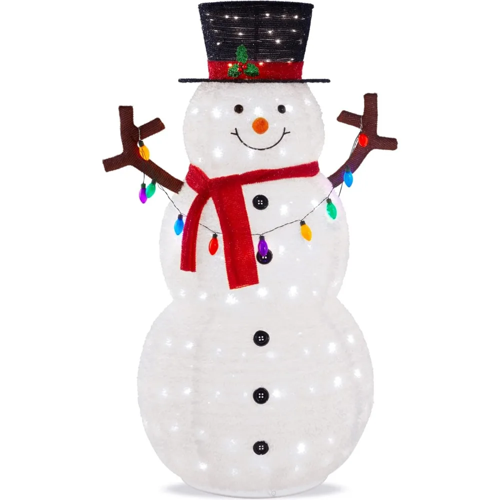 

5ft Lighted Pop-Up Snowman, Large White Outdoor Christmas Holiday Decoration w/ 200 LED Lights, Hat, Scarf Multicolored Lights