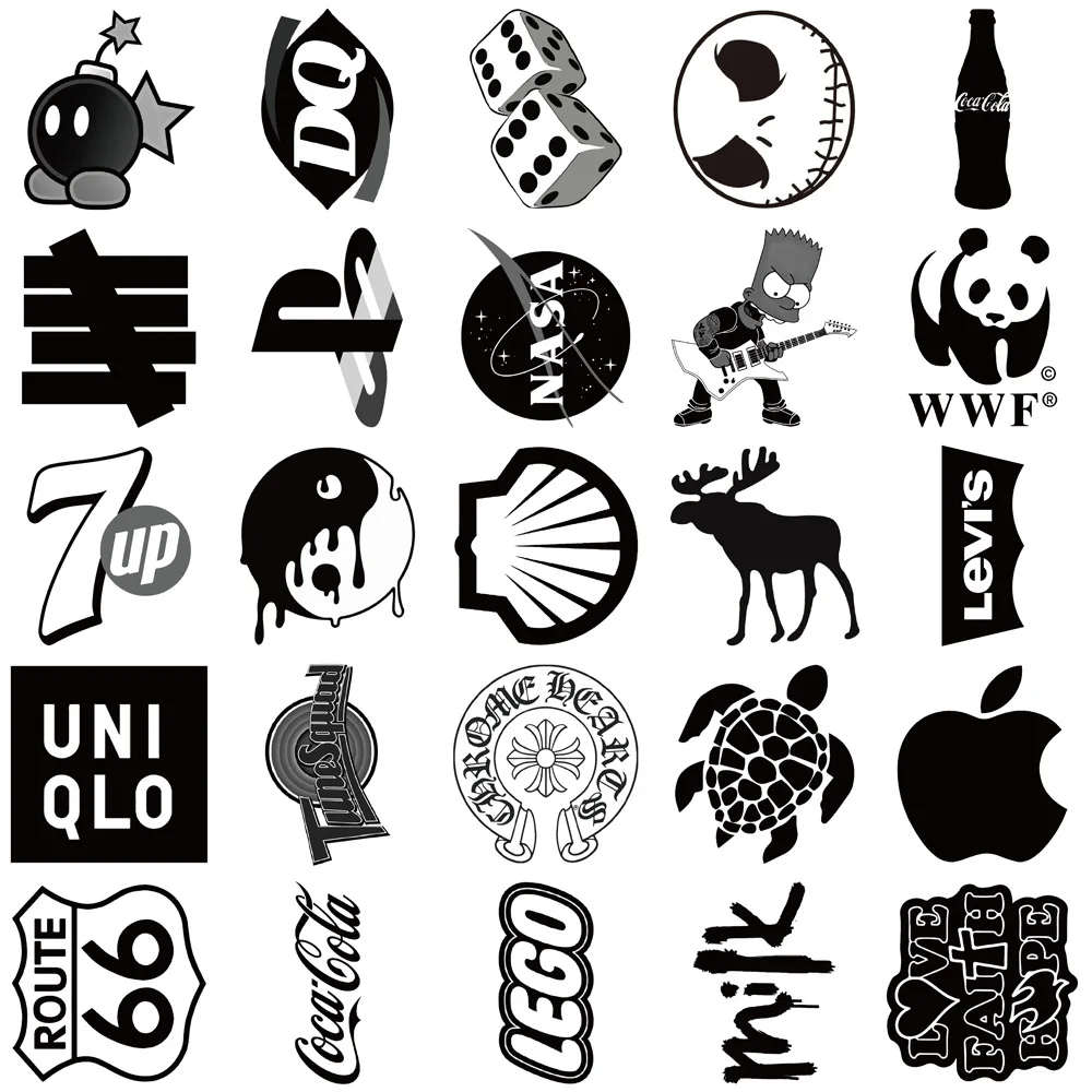 50 pieces of black and white trendy brand 1 stickers graffiti stickers decorative stickers suitcase skateboard notebook water...