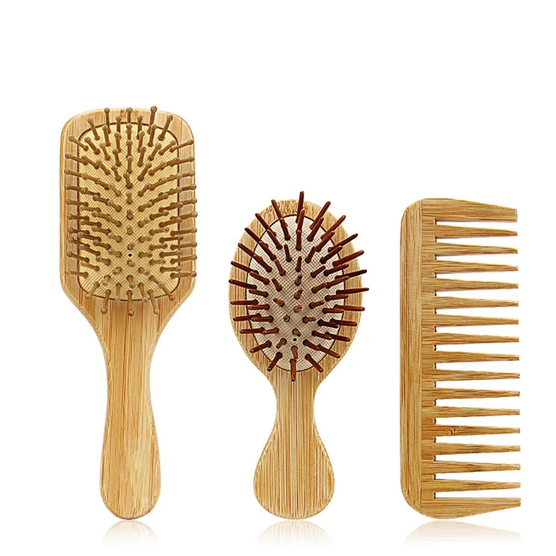 3Pcs Bamboo Hair Brush Combs Set for Women Men Kids Wet Dry Long Short Hairs Drop Shipping