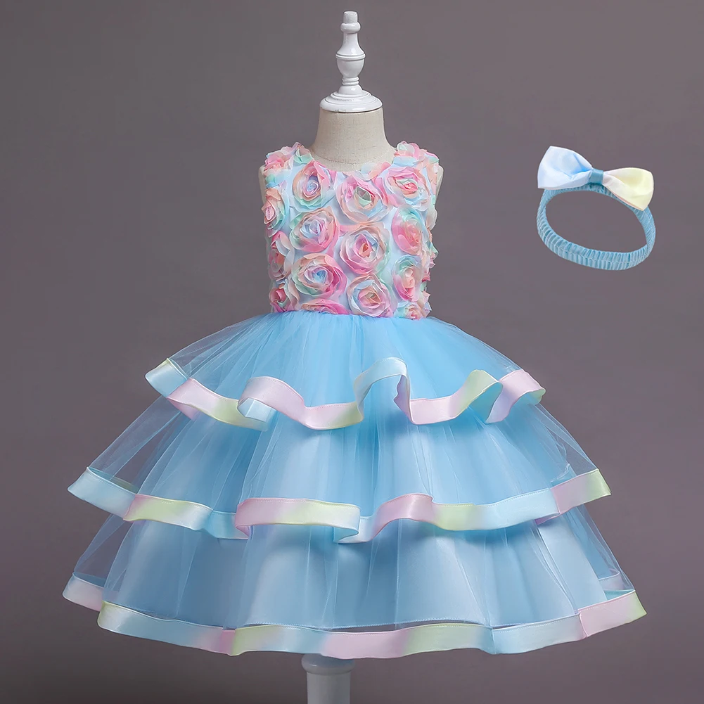 Girls Party Dress 5 Colors 100cm-150cm Baby Dresses Colorful Princess Skirt Ball Gown Performance Wedding Birthday Vestidos