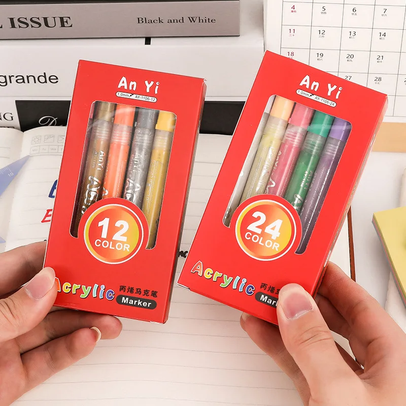 12/24/36 Colors Children's Marker Acrylic Mark Card Evaluation Seal Water-based Ceramic Paint Pen Fast Drying and Sun Resistant