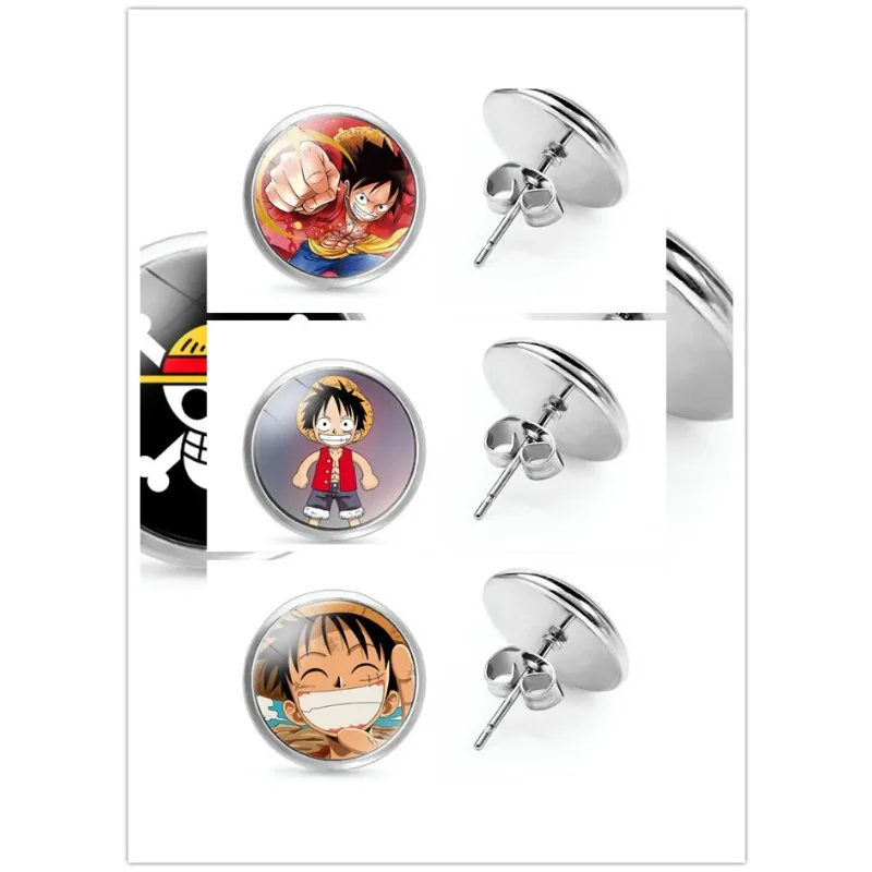 One Piece Cartoon Earring Cap Luffy Anime Action Figure Sanji Zoro Pin Toy Earrings Jewelry Merchandise Decoration Children Gift