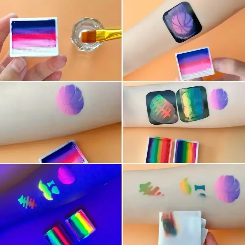Palette Rainbow Stripe Paint Set with Brushes Water Based Dual-Tone Face and Body Paint Palette Christmas Halloween Cosplay