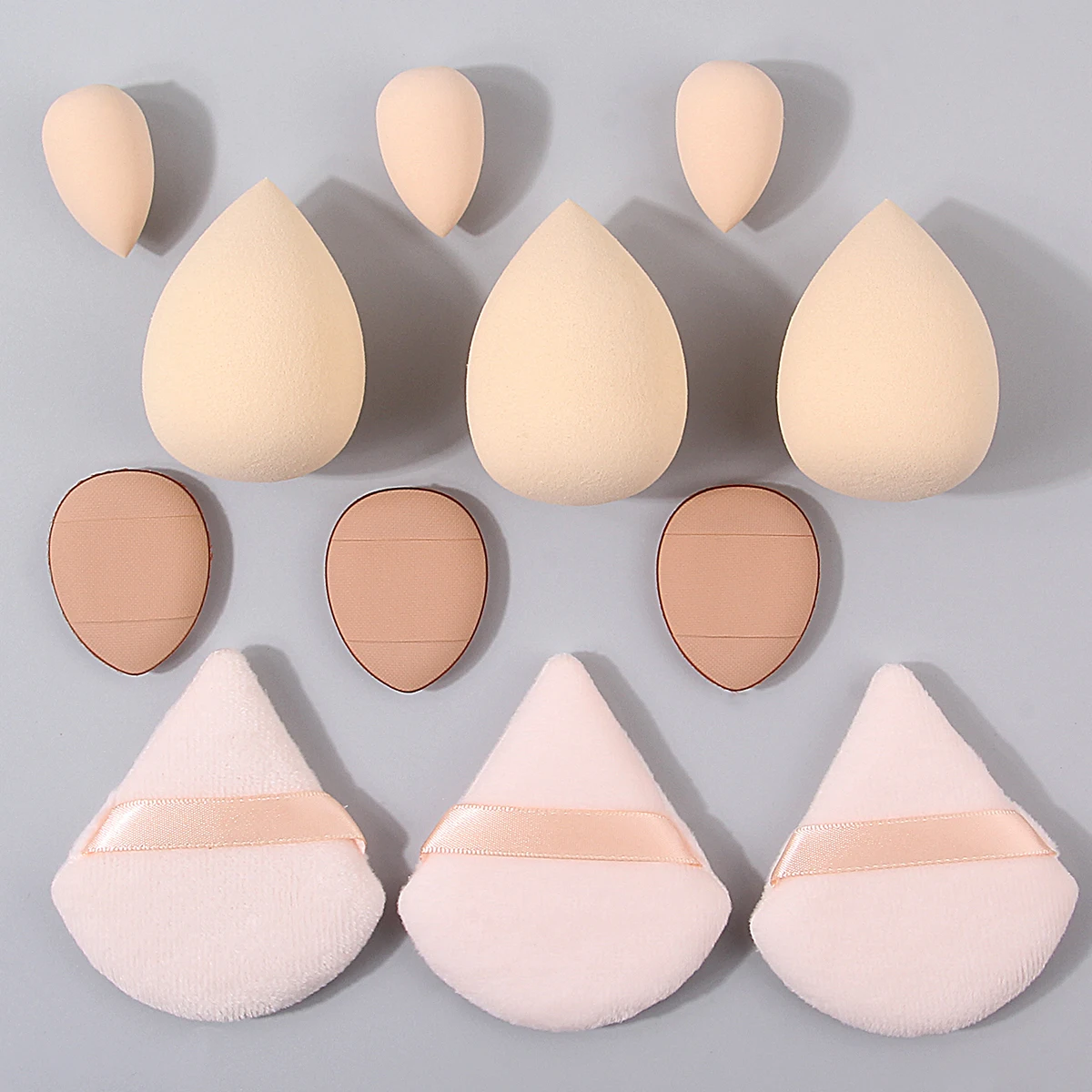 12pieces Soft and non-sticky powder makeup sponge egg Powder puff set: large and small beauty eggs + triangle/thumb powder puff