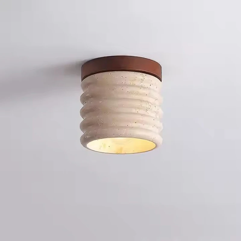 

Wabi Sabi Yellow Travertine Ceiling Light Home Decor for Hotel Restaurant Foyer Corridor Retro Natural Stone LED Ceiling Lamp