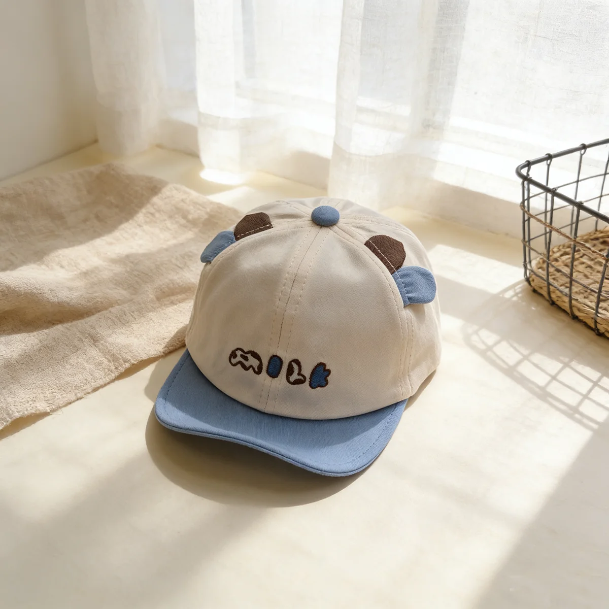 Children's Style Three-Dimensional Panda Ears, Soft-Brimmed Baseball Cap with the Same Color Letter Embroidery, for Outdoor Play