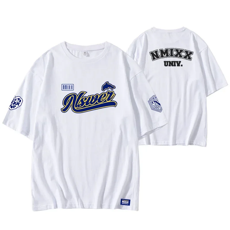 Nmixx University Style Loose Fit Short Sleeve T-shirt Cotton Summer Performance Support Music Clothing Crew Neck Design