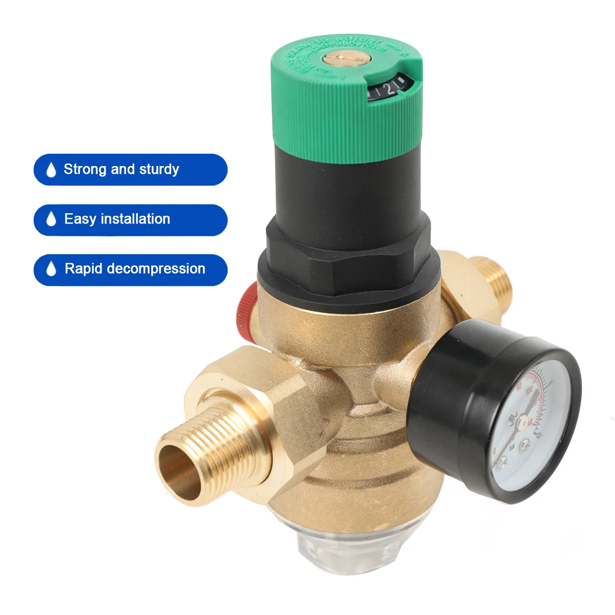 Wasserdruckminderer DN15/DN25 Wasserdruckregelventil Messing Druckminderventil mit Manometer Mesh Filter – Detail 6