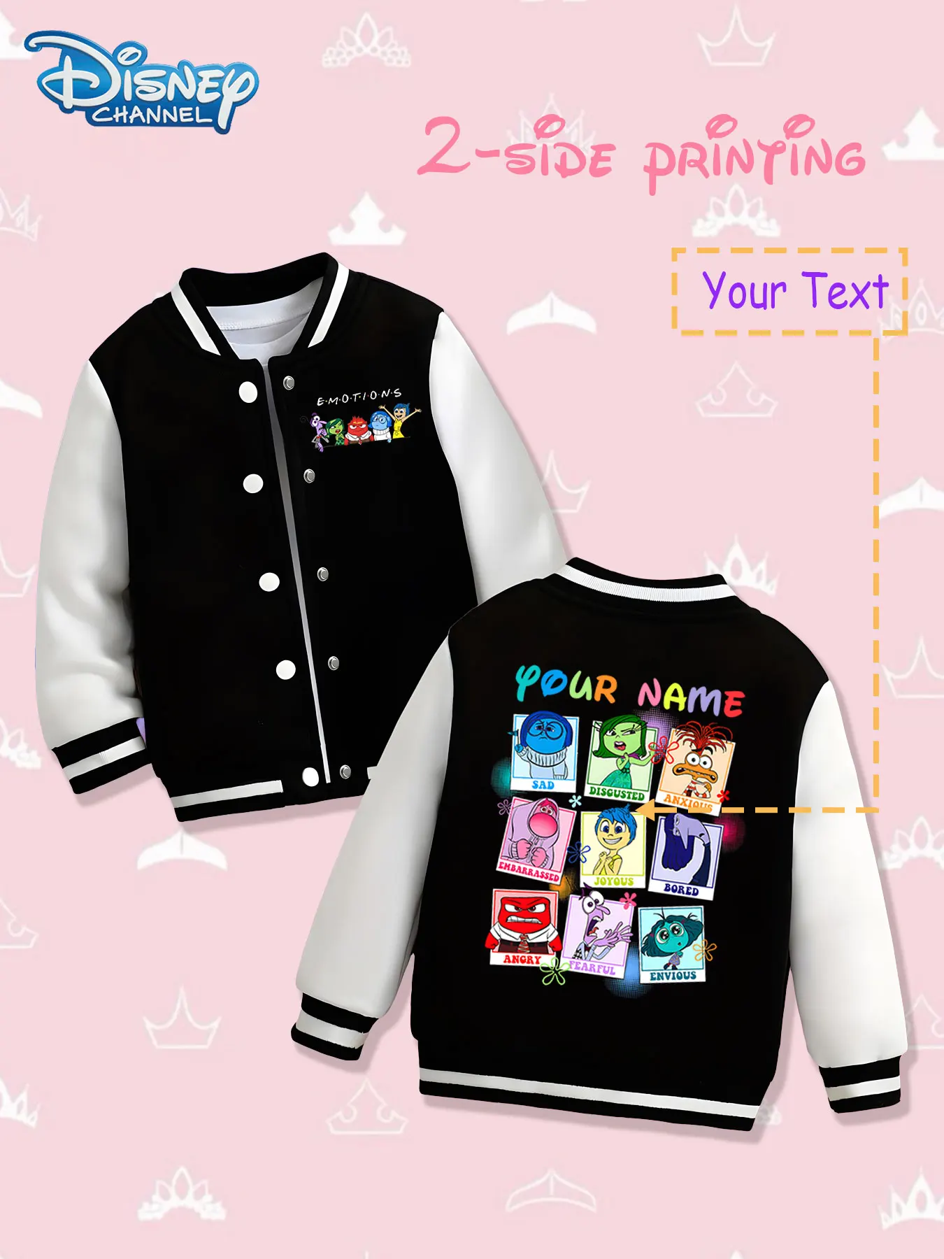 

MINISO Disney Inside Out Girls Baseball Jacket - Double-sided fun prints, warm and lively in autumn and winter, suitable for dai