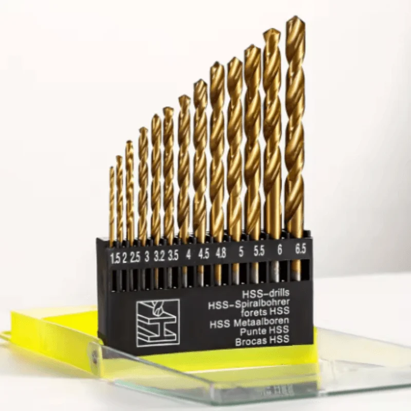 Juego de 13 brocas de acero de alta velocidad con sistema de cambio rápido, ideal para herramientas eléctricas, compatible con vidrio, metal, azulejos y hormigón.