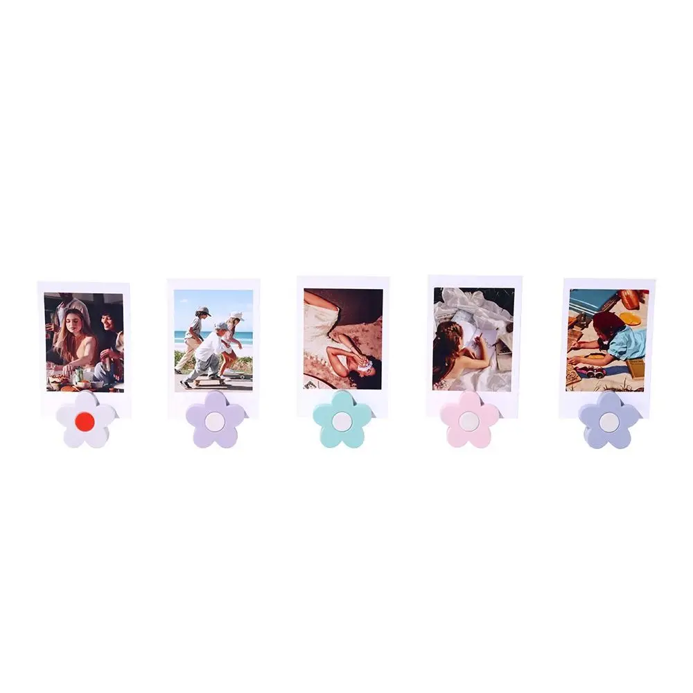 5PCS 3D Flower Shape Flower Photo Clip Freestanding Stable Desktop Memo Holder Multicolor Mini Postcard Holder Desk Decoration
