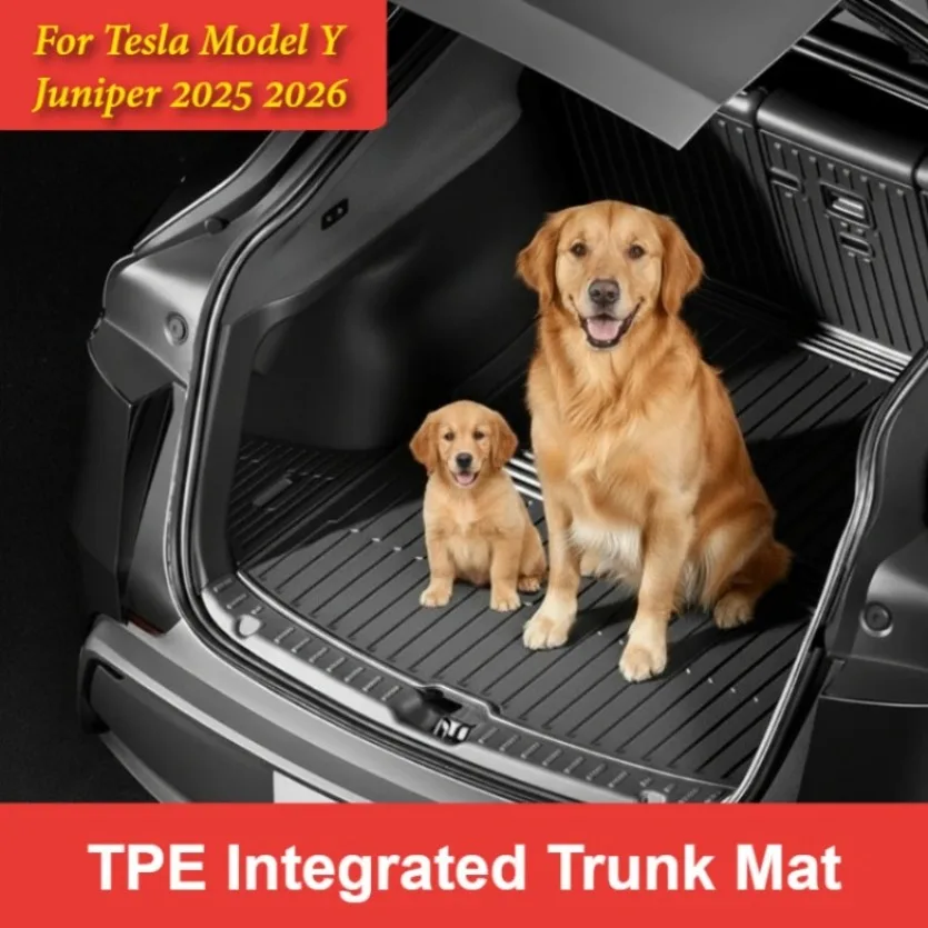 

Встроенный коврик в багажник TPE для Tesla Model Y Juniper 2025 2026, нескользящий износостойкий коврик для домашних животных, прочный защитный коврик для автомобиля