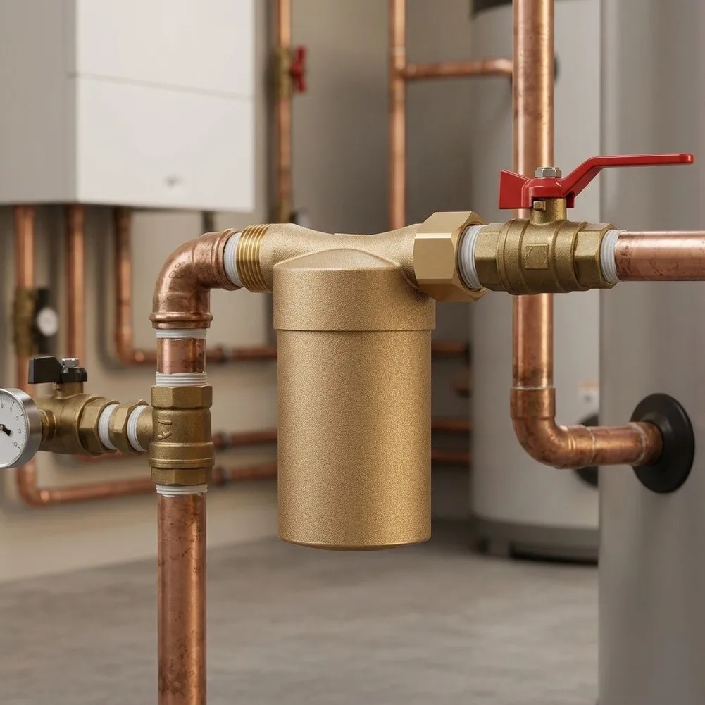 High Flow Copper Water Heater Scale Inhibitor Filter 77x90x46mm Optimized for Efficient Hot Water Distribution