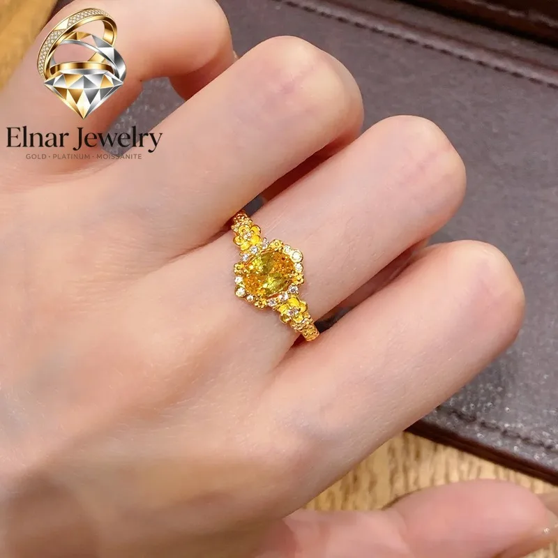 

Elnar Jewelry Luxury 24K 9999 Pure Gold real gold Diamond Pigeon Egg Ring Adjustable Women's Ring