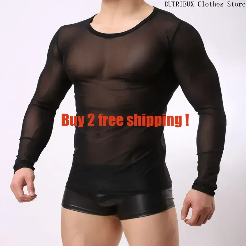 

Сексуальная прозрачная сетчатая мужская футболка с круглым вырезом и длинными рукавами, тонкие дышащие пластиковые колготки, одежда для бара, клуба, вечеринки и выступлений