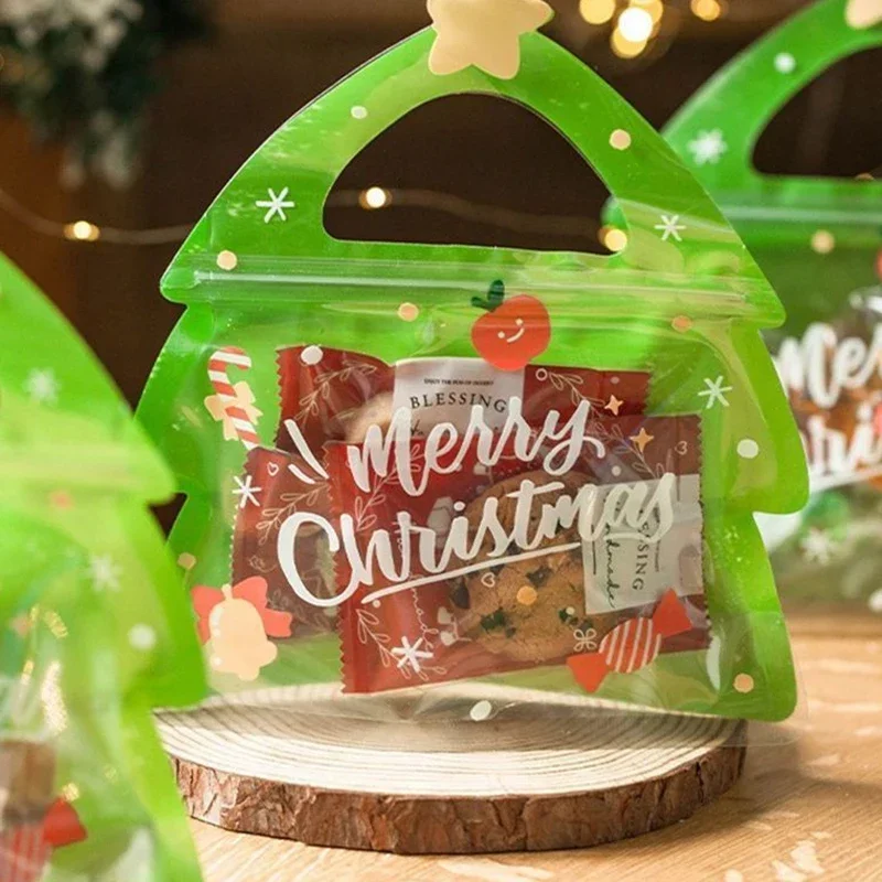 25pcs Christmas Gift Bag For Candy Chocolate Cookie Nougat Biscuit Packing Gift Tree Santa Zipper Bags