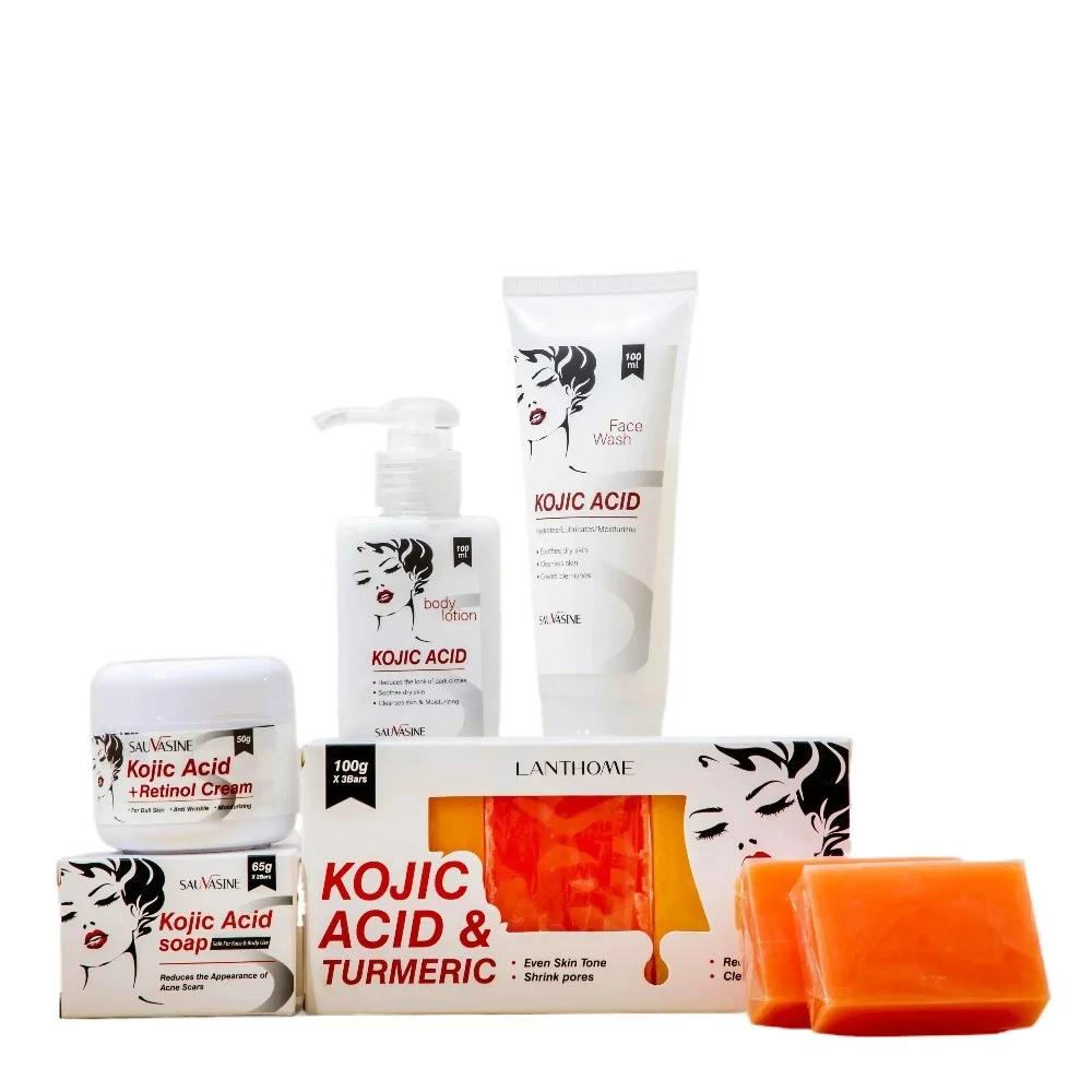 

Kojic Acid Skin Care Set Kojic Acid Soap Skin Whitening Cream Dark Spot Remover for Dark Skin Smooth Moisturizing Face Cream